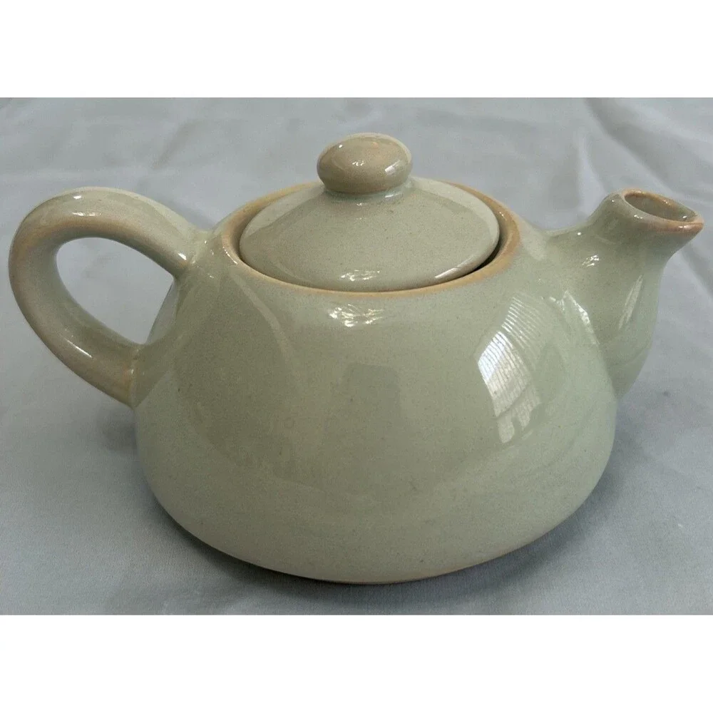 Pier 1 Soft Green & Beige Stoneware Teapot For One FARMHOUSE VIBES